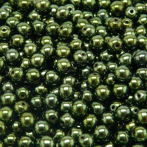 100pcs Czech Pressed Glass Beads Round 5mm Jet Green Look