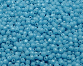 100pcs Czech Fire-Polished Faceted Glass Beads Round 3mm Opaque Turquoise Blue