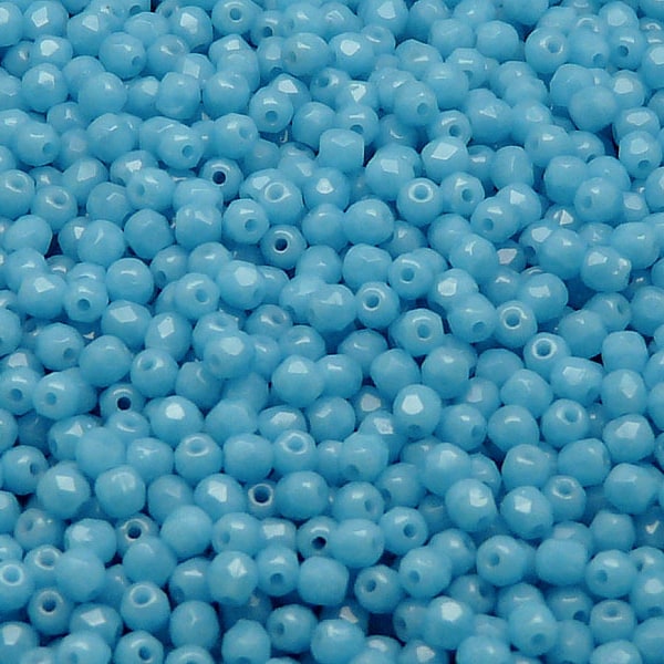 100pcs poli au feu à facettes en verre tchèque perles rondes 3mm Opaque Bleu Turquoise