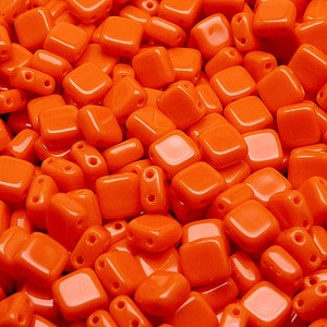 40pcs Two Hole Pressed CzechMates Glass Tile Beads 6mm Opaque Orange
