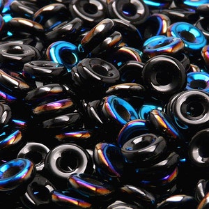 30 Stück Tschechische Pressglas Runde Ring O Perlen 8mm Jet Azuro