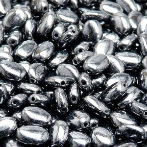 30pcs Czech Pressed Glass Flat Oval "Cockroach" Beads 8x6mm Jet Hematite