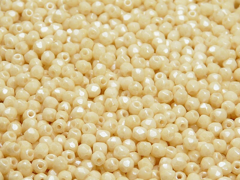 100pcs Czech Fire-Polished Faceted Glass Beads Round 3mm Opaque Beige Ceramic Look