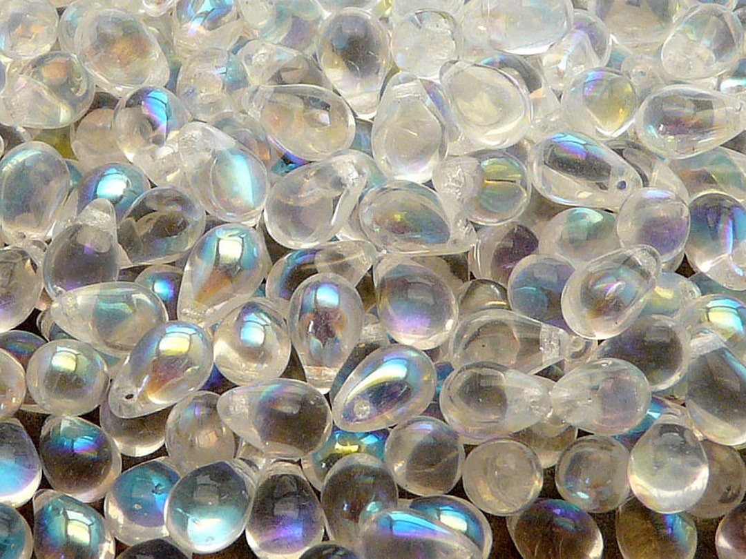 thumbnail image 2 of 50 Czech Frosted Sea Glass Teardrop Beads – Matte Black Crystal, 6x4mm 2 of 5