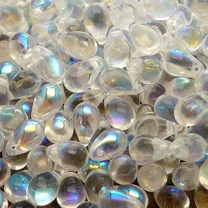 30pcs Czech Pressed Glass Teardrop Beads 6x9mm Crystal AB (B 04-04)