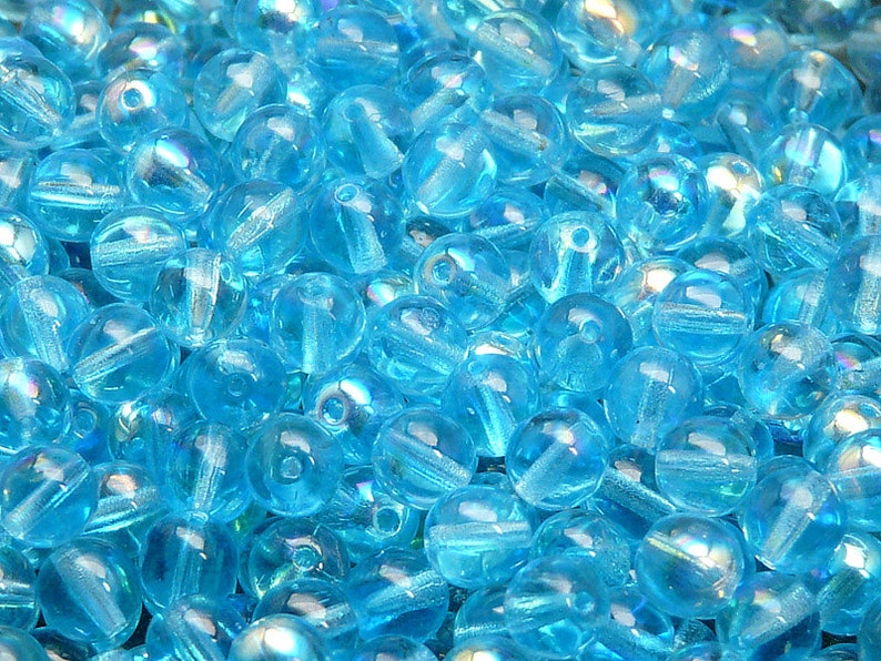 50pcs Czech Pressed Glass Beads Round 6mm Aquamarine AB