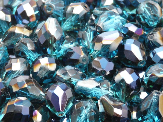 6pcs Czech Fire-polished Faceted Glass Pear Shape (teardrop) Beads