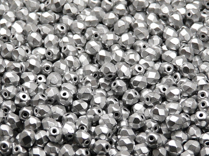 100pcs Czech Fire-Polished Faceted Glass Beads Round 4mm Bronze Silver (Aluminium) Matte