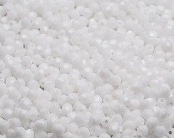 100pcs Czech Fire-Polished Faceted Glass Beads Round 3mm Opaque Chalk White