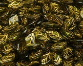 25pcs Czech Pressed Glass Leaf Beads 7x12mm Olivine with Golden Fired Color