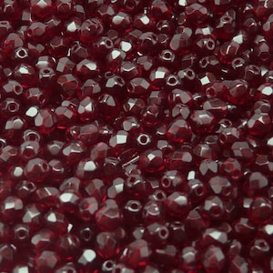 100pcs Czech Fire-Polished Faceted Glass Beads Round 4mm Garnet (A 11-03)