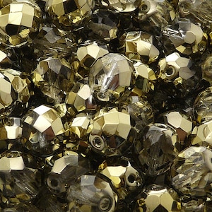 10 Stück Böhmische Feuerpolierte Facettierte Glasperlen rund 10mm Crystal Amber