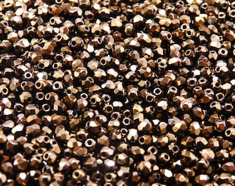 100pcs Czech Fire-Polished Faceted Glass Beads Round 3mm Jet Bronze Luster