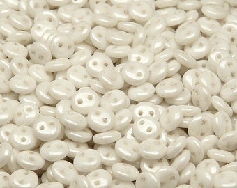 50pcs Czech Two Hole Pressed Glass Round Lentil Beads 6 mm Opaque White Ceramic Look