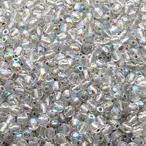 100pcs Czech Fire-Polished Faceted Glass Beads Round 3mm Crystal Silver Lined AB