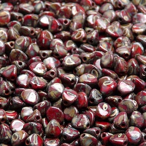 50pcs Czech Pressed Glass Pinch Beads 5mm Opaque Red Coral Picasso