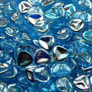 30pcs Czech Pressed Glass Rose Petal Beads 7x8 mm Aquamarine AB