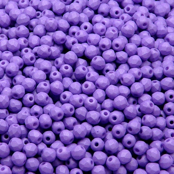 100pcs poli au feu à facettes en verre tchèque perles rondes 3mm albâtre néon Violet soie mat