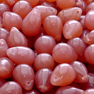 10pcs Czech Pressed Glass Teardrop Beads 10x14mm Pink Opal