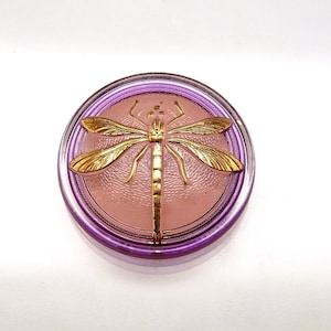 1pc Bottone in vetro ceco fatto a mano con cabochon Libellula Rotondo 31,5mm Cristallo Rosa Viola (CAB022-15045)