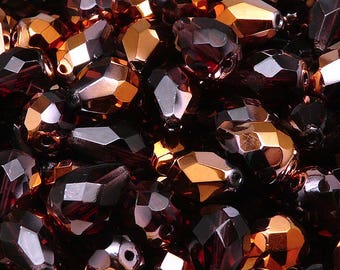 6pcs Czech Fire-Polished Faceted Glass Pear Shape (Teardrop) Beads 13x10mm Amethyst Sun Set