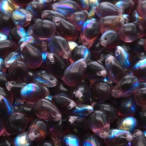 30pcs Czech Pressed Glass Teardrop Beads 6x9mm Amethyst AB