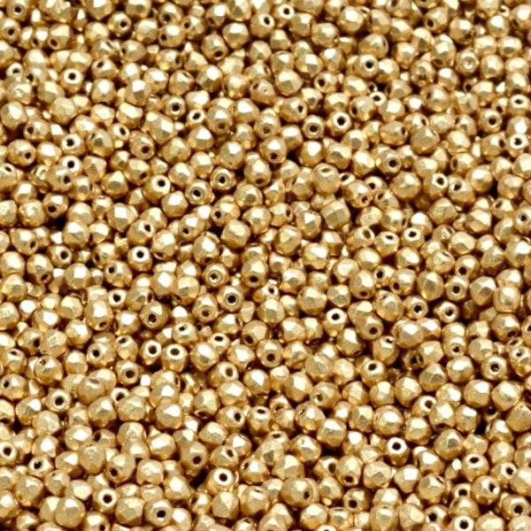 100 pcs tchèque perles de verre facettées polies au feu rondes 2 mm cristal bronze or pâle mat