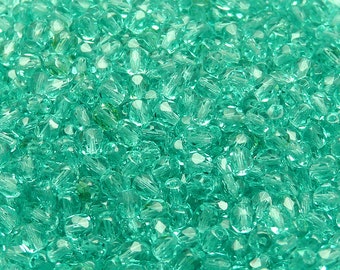 100pcs Czech Fire-Polished Faceted Glass Beads Round 4mm Aquamarine Green (60200)