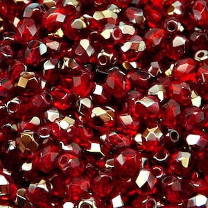 80pcs Czech Fire-Polished Faceted Glass Beads Round 5mm Ruby Valentinit