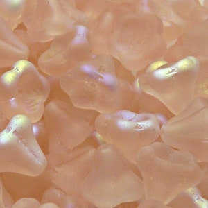 10pcs Czech Pressed Glass Bell Flower Beads 11x13 mm Rosaline AB Matte