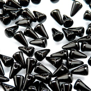 50pcs Czech Pressed Glass Spike Beads 5x8mm Jet (B 03-34)
