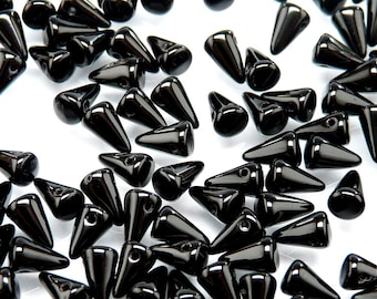50pcs Czech Pressed Glass Spike Beads 5x8mm Jet (B 03-34)