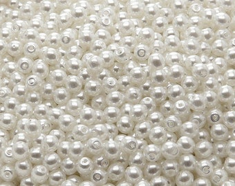 100 pièces de perles d'imitation de verre pressé tchèque rondes de 3mm, neige blanche (blanc de mariée)