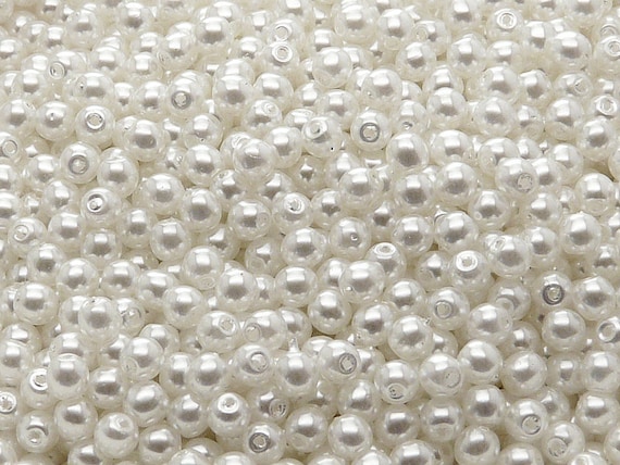 100pcs Czech Pressed Glass Imitation Pearl Beads Round 3mm White Snow (Bridal White)
