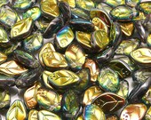 25pcs Czech Pressed Glass Leaf Beads 7x12mm Crystal Vitrail