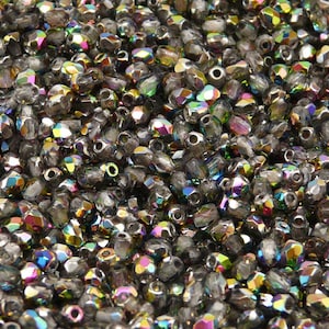 100 Stück böhmische feuerpolierte Facettierte Glasperlen rund 3mm Crystal Vitrail