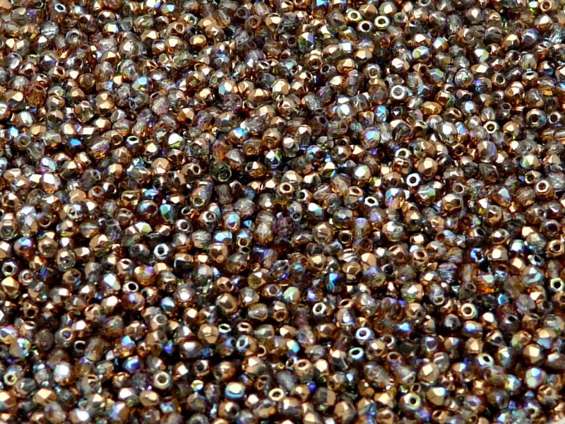 100pcs Czech Fire-Polished Faceted Glass Beads Round 2mm Crystal Cooper Rainbow
