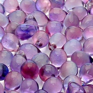 10pcs Czech Pressed Glass Teardrop Beads 10x14mm Crystal Red Violet Two Tone Color Luster Coating (48014)