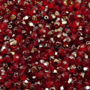 100pcs Czech Fire-Polished Faceted Glass Beads Round 4mm Ruby Valentinit