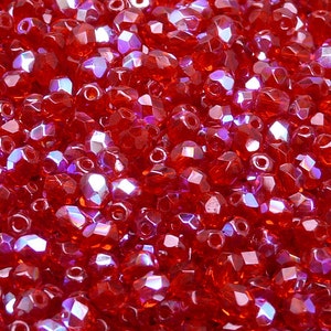 100 st tjeckiska brandpolerade fasetterade glaspärlor runda 4 mm rubin AB