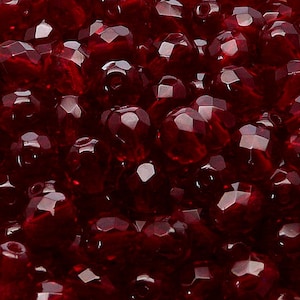 25pcs Czech Fire-Polished Faceted Glass Beads Round 8mm Garnet