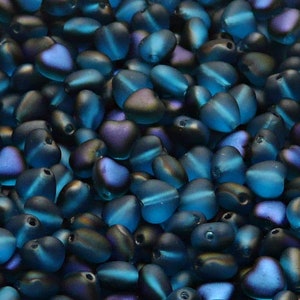 50pcs Czech Pressed Glass Heart Beads 6mm Aquamarine Azuro Matte