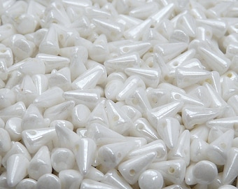 50pcs Czech Pressed Glass Spike Beads 5x8mm Opaque White Ceramic Look