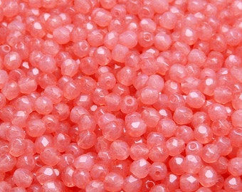100 Stück böhmische feuerpolierte facettierte Glasperlen rund 4mm Pink Opal (71010)