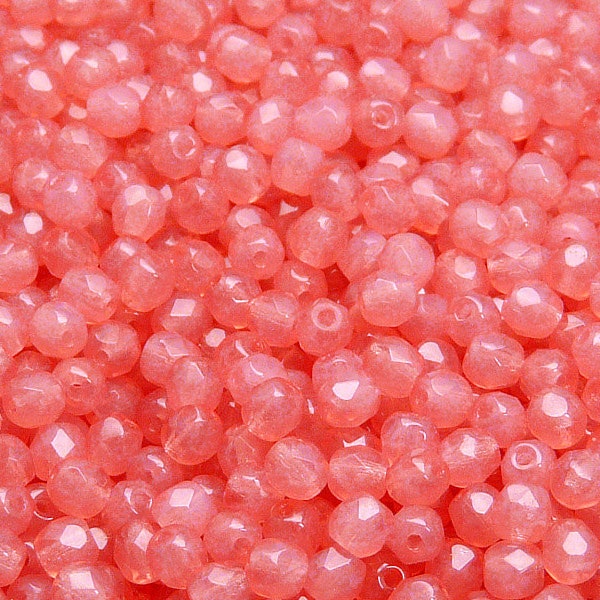 100pcs Czech Fire-Polished Faceted Glass Beads Round 4mm Pink Opal (71010)