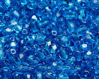 80pcs perles de verre à facettes tchèques polies au feu rondes 5mm aigue-marine