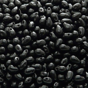 80pcs Czech Pressed Glass Teardrop Beads 4x6mm Jet, Black (A 06-21)