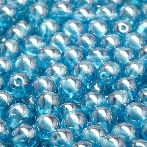 40pcs Czech Pressed Glass Beads Round 7mm Light Aquamarine White Luster