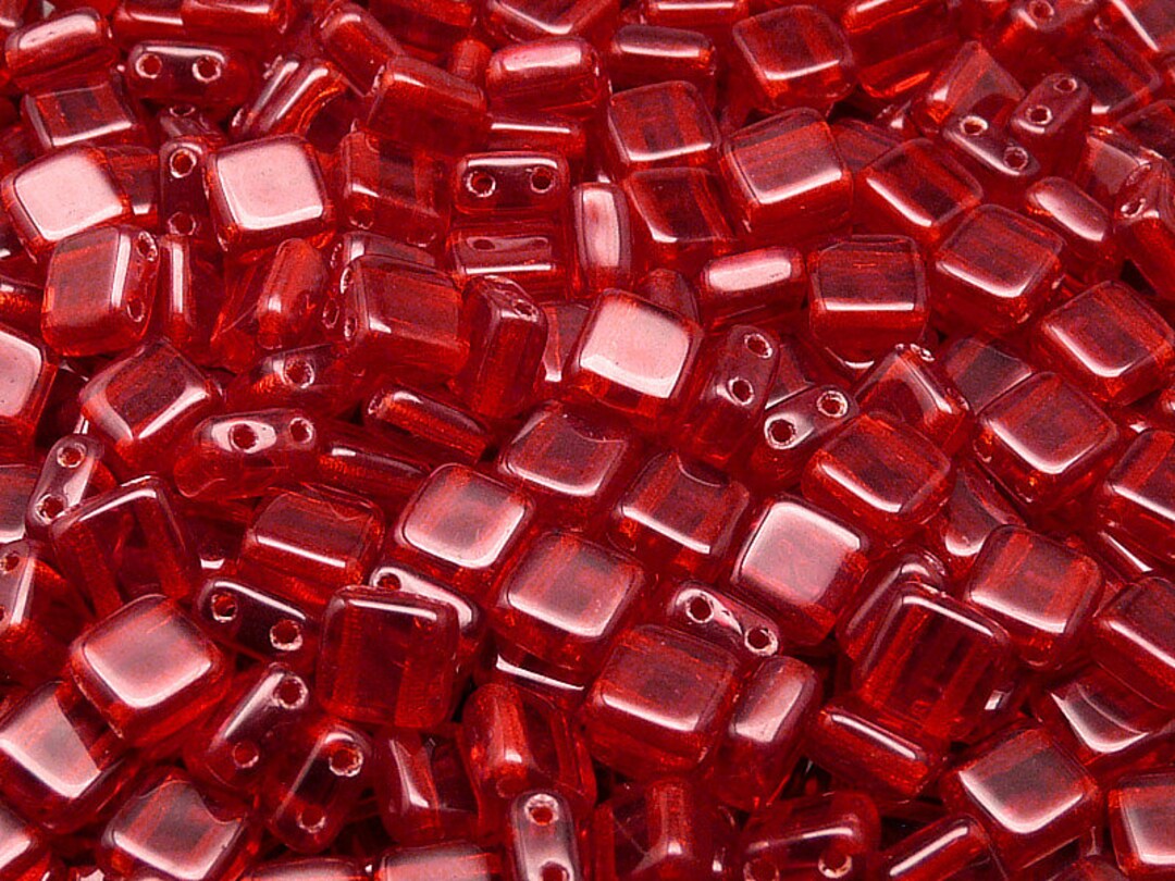 40pcs Two Hole Pressed Czechmates Glass Tile Beads 6mm Ruby Etsy
