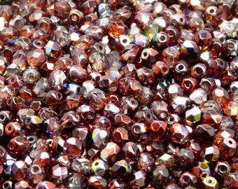 100pcs Tsjechische fire-polished facet glas kralen ronde 4mm kristal rood bruin magie